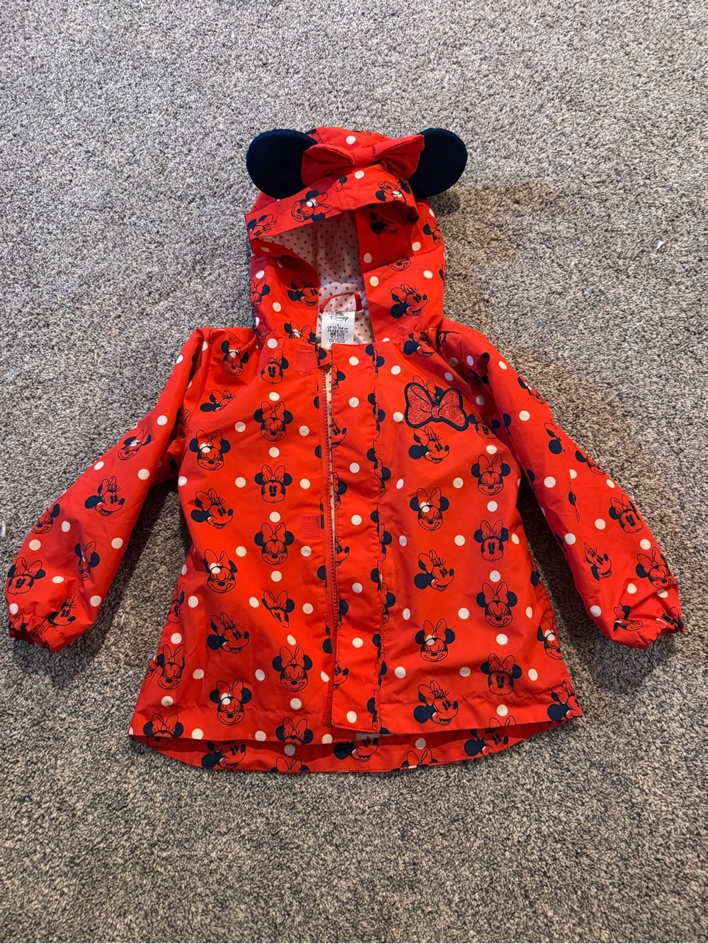 Disney Red Minnie Mouse Hooded Raincoat with Ear Detail